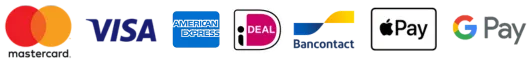 Supported secure payment methods: Visa, MasterCard, PayPal, American Express, Apple Pay, Google Pay